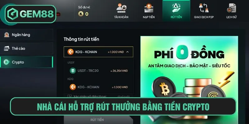 Hướng Dẫn Rút Tiền Gem88 Nhanh, An Toàn, Bảo Mật Tuyệt Đối Nhà cái hỗ trợ rút thưởng bằng tiền crypto